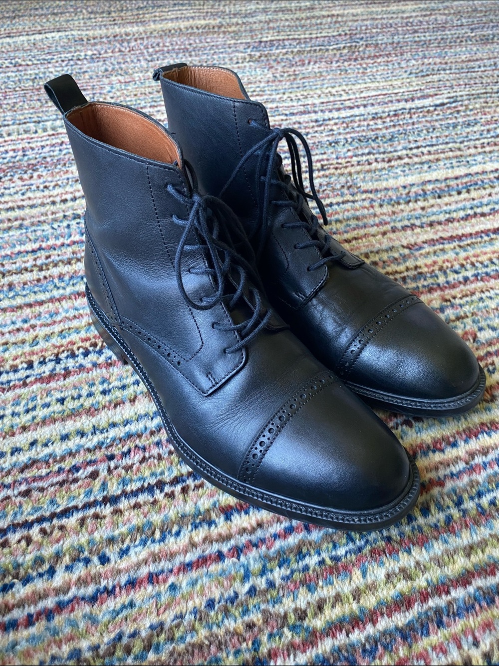 Stafford Black Leather Cap-Toe Dress Boots Men’s 8.5